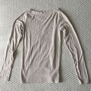 Gap Tan/ White Striped Boat Neck Long Sleeve Top